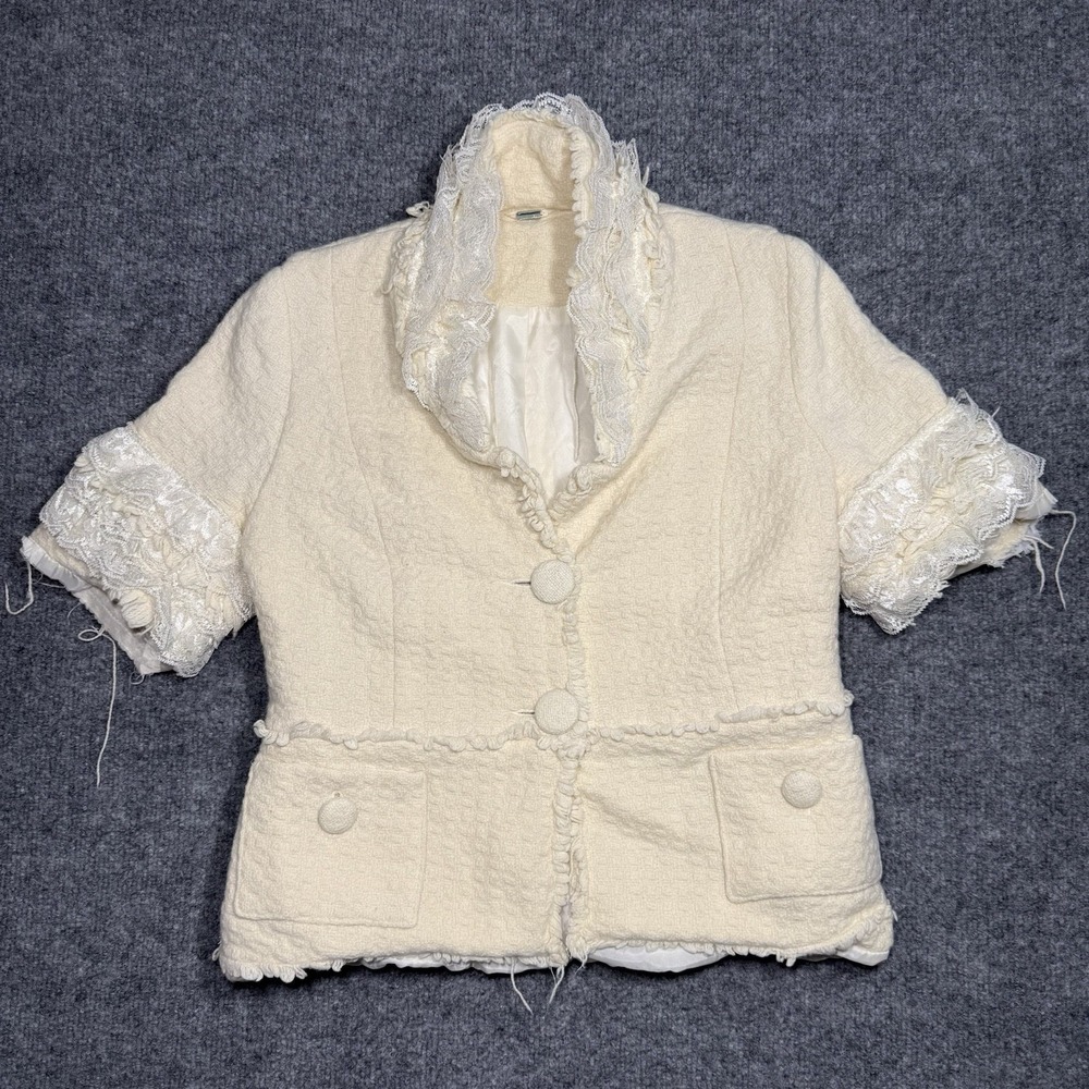 Fossil Women's Cream Wool Blend Jacket Big Button Lined Inside Design Size Med